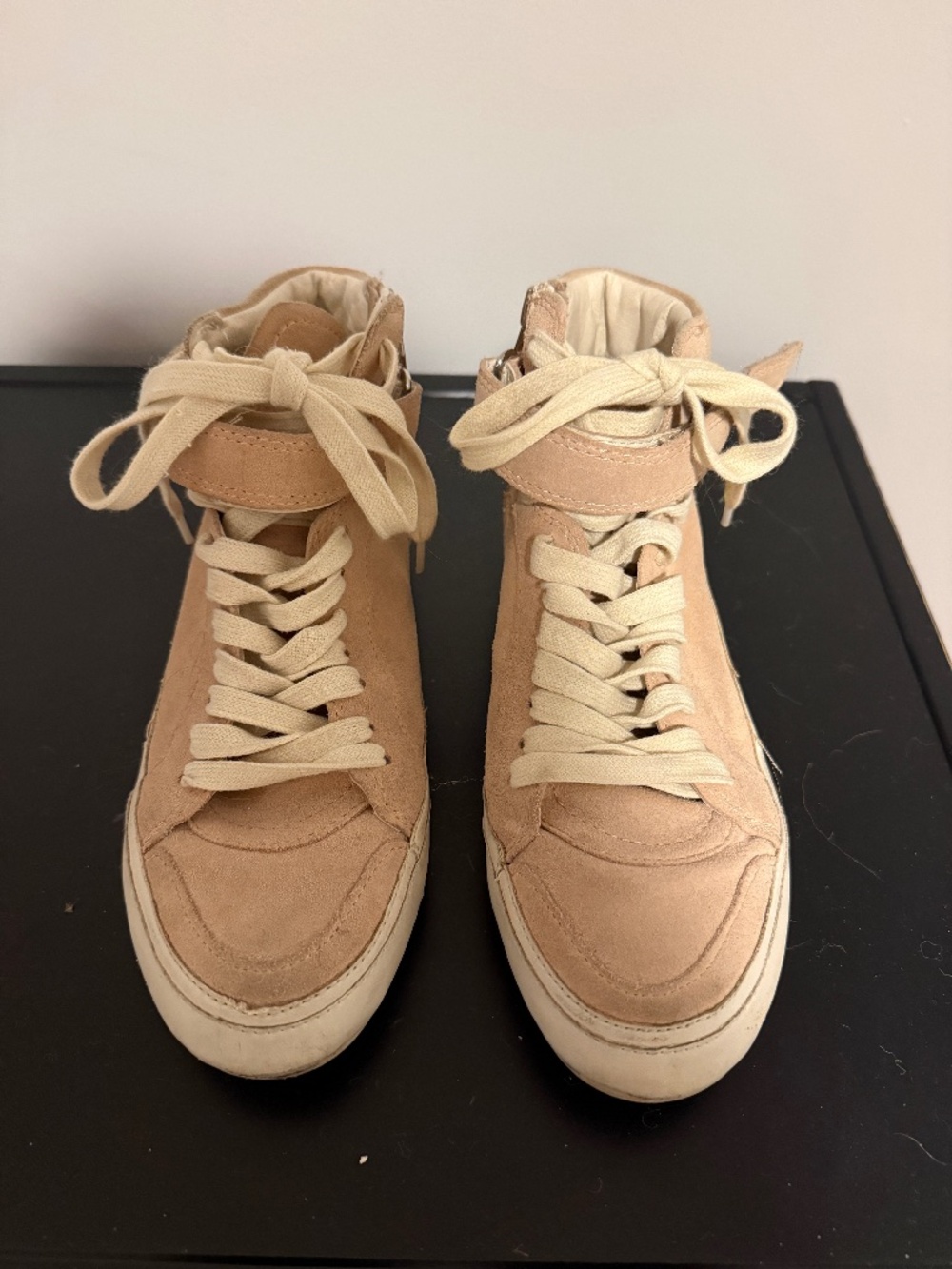 Dolce Vita beige and white suede high top sneakers with side zipper size 7